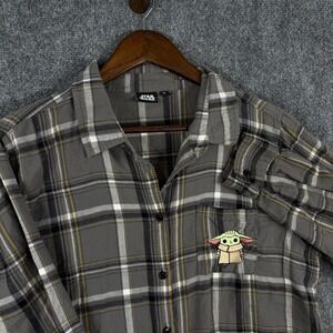 Star Wars The‎ Mandalorian Baby Yoda Flannel Shirt Gray Plaid MD